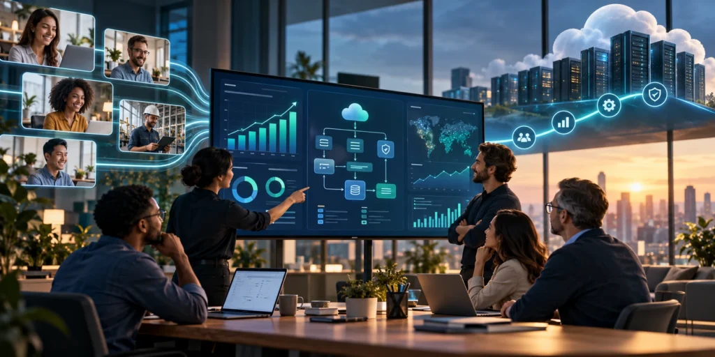 Product team reviews customer adoption and operations as a SaaS platform grows to enterprise use.