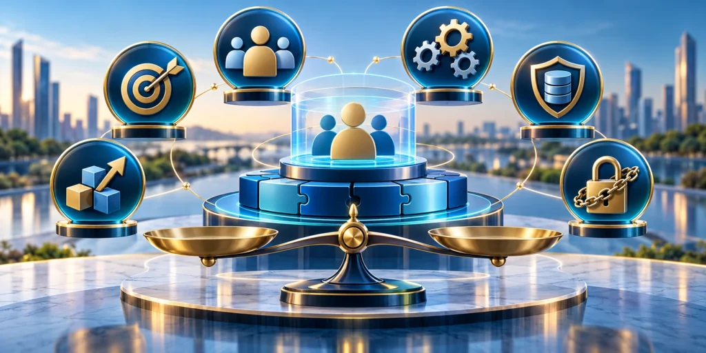 CRM platform selection balancing business fit, integrations, scale, security, and governance.