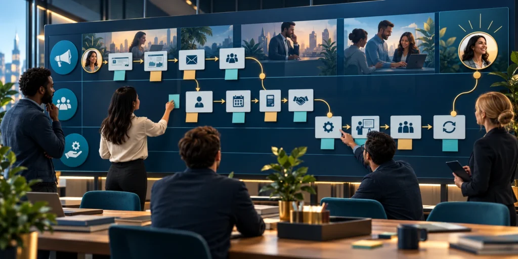 Cross-functional teams mapping customer processes, handoffs, and CRM data ownership.