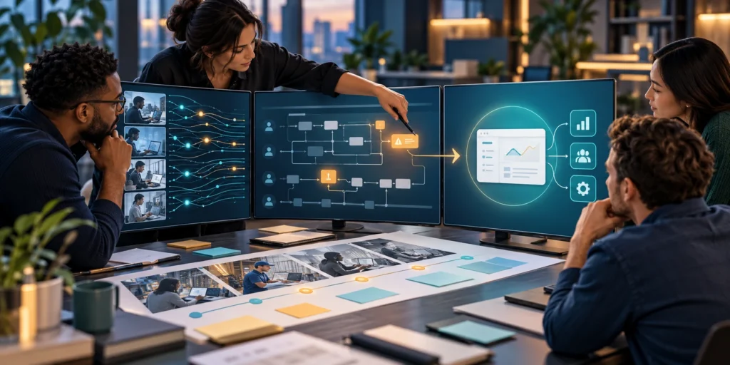 Product team maps customer workflows to identify a SaaS problem worth solving.