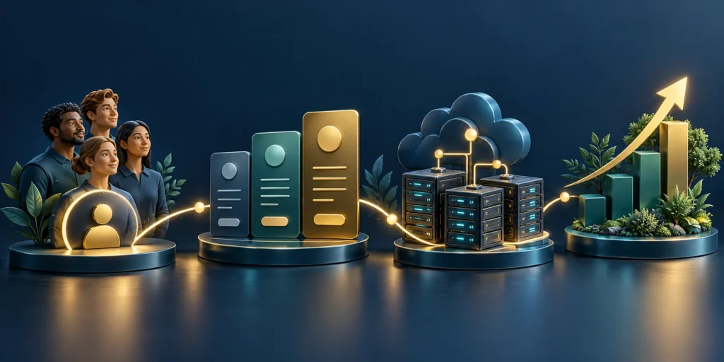 SaaS value, pricing, service costs, and customer growth shown as connected business decisions.