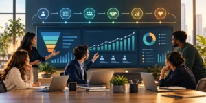 Revenue operations model connecting sales, marketing, and customer success around one shared customer lifecycle.